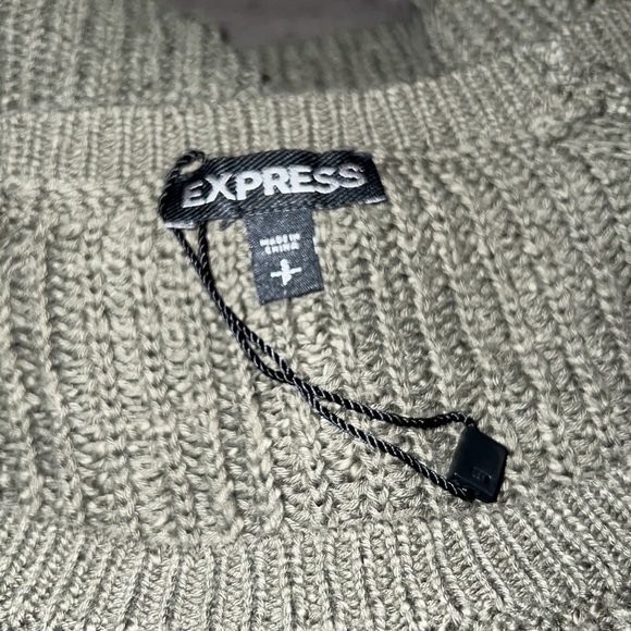 Express Olive Green Knit Cotton Lace‎ Up Shoulder Sweater Size Small - Picture 3 of 5
